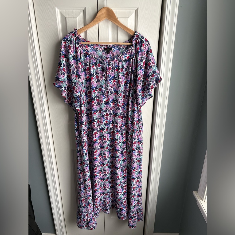 Talbots Plus Womens Short Sleeve Floral Print Midi Dress Size 22W